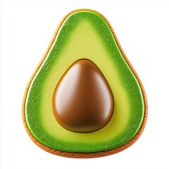 Clay icon avocado slice fruit, isolated white