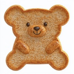 A brown bear shaped from bread slice for kids breakfast, isolated white