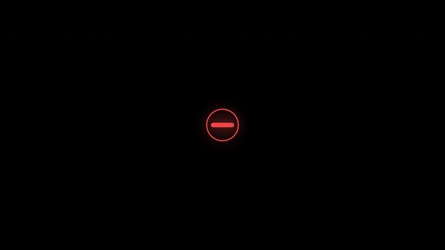 Animated glowing red neon minus sign symbol pulsing on black background