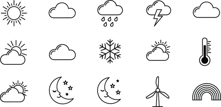 Collection of minimalist weather icons simple line art symbols for forecasting and climate perfect for web and app design