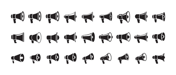 Naklejka premium Collection of megaphone and bullhorn icons set for communication and announcement vector graphic elements