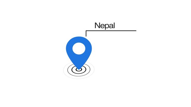 Nepal location marker animation on transparent background. Nepal map label with location pin symbol. Nepal map with destination location concept
