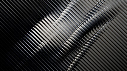 Wavy glassy surface in monochrome, deep reflections and lighting, diagonal striped overlay.