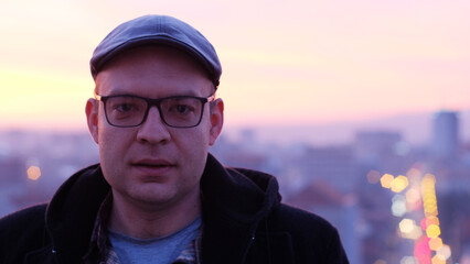 Portrait of a man in a city