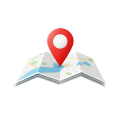 Red Map Pin Location Marker On Folded Paper Map map, location, pin, marker, red isolated on a transparent background