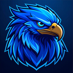 Obraz premium Bold blue eagle head. Intense, focused stare, feathers detailed, gold beak, neon outline