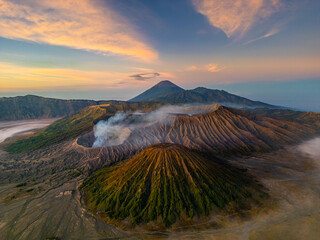 Aerial drone view of Bromo active volcano with Kingkong hill viewpoint, Tengger Semeru national park, East Java, Indonesia © Tatiana Kashko