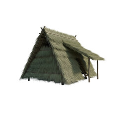 Thatched Roof Hut Structure With Wooden Supports On Background (36 isolated on a transparent background