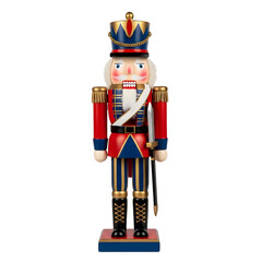 Traditional Nutcracker Soldier in Red and Blue Uniform with Sword decoration Christmas isolated on a transparent background