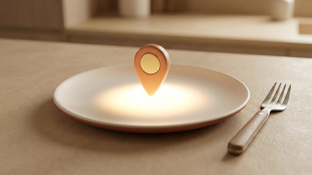 Minimal plate and map pin icon symbolizing local taste, culinary discovery, and authentic travel experiences.