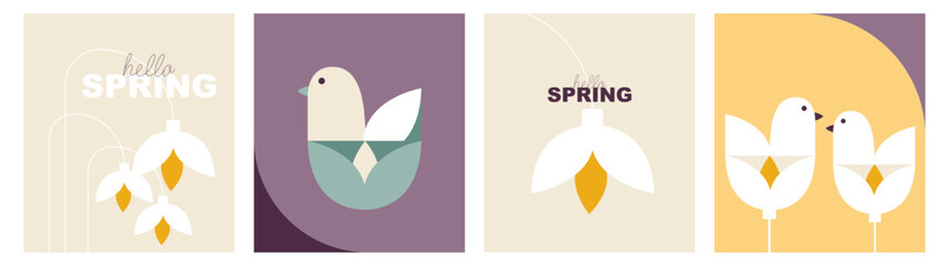 Hello Spring card set. Modern design. © Stafeeva