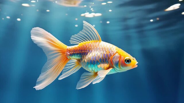 goldfish Fin and tail motion propelling fish forward, smooth pass-by movement, subtle water distortion 4K 