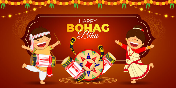Vector illustration of Happy Bohag Bihu social media template
