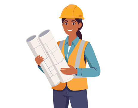 Flat vector illustration of an architect holding blueprints