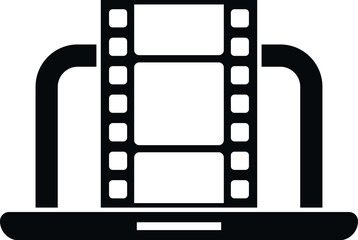 Obraz premium Laptop displaying a movie film reel illustrating online video streaming and cinema