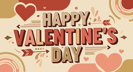 Happy Valentine's Day bold retro typography with arrows and decorative elements