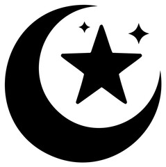 Fototapeta premium Islamic symbol of a crescent moon and star a simple black silhouette vector graphic for Ramadan