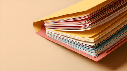 Colorful documents organized in a folder for archiving