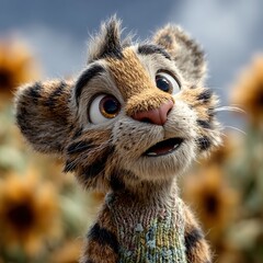 Adorable Cartoon Tiger Cub Wearing a Knitted Sweater animated character