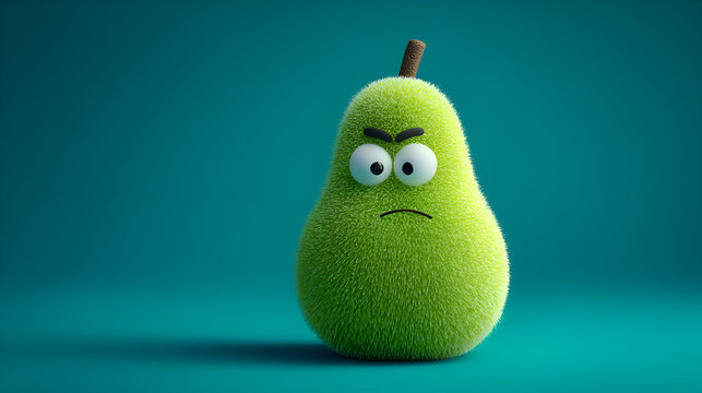 Grumpy fuzzy pear character showing anger expression