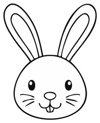 Obraz premium Adorable cartoon bunny face with long ears and whiskers, outlined in black on white