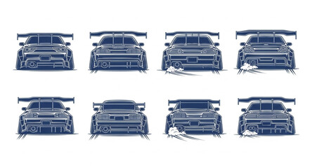 Eight Pixel Art Sports Cars Rear View Collection. © Andik