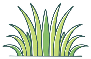 Obraz premium Illustrated green grass blades with outlines, cartoon style illustration