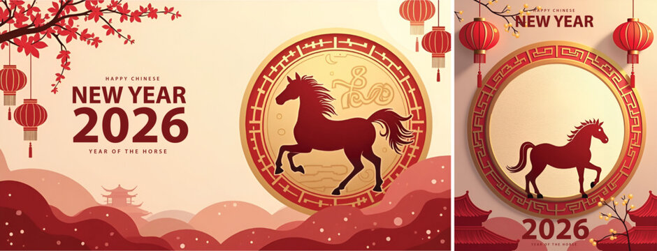 Happy Chinese New Year Background, Elegent lunar new year, year of hourse background for banner, social media design template