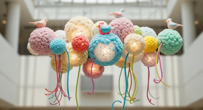 Colorful Crochet Balloons Hanging Decoration Indoor Event.