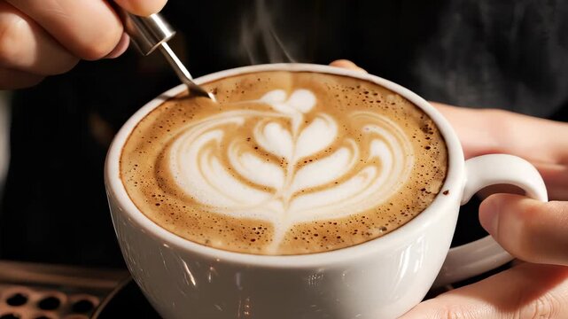 Latte Art Creation - A Baristas Skillful Pouring and Design Techniques.
