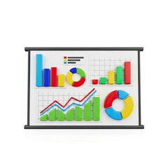 A colorful infographic on a projector screen with various charts and graphs