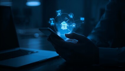 Person using smartphone with digital banking interface