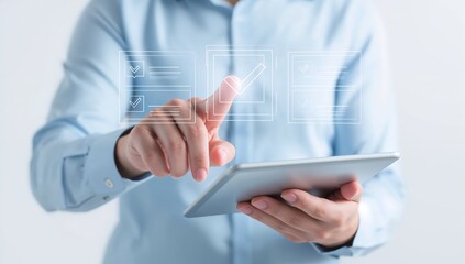 Businessman using tablet with digital checklist interface