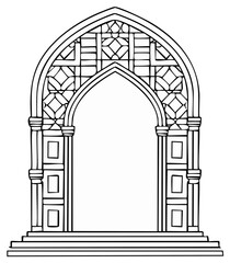 Fototapeta premium Architectural Archway Illustration in Black and White, Gothic Style Design