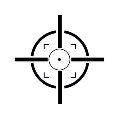 Obraz premium Stylized black crosshair target icon with central circle, dot, thick outward lines, and corner brackets symbolizing precision, focus, accuracy, and aiming design