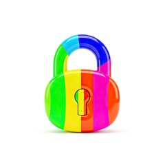 A colorful illustration of a padlock with a rainbow design
