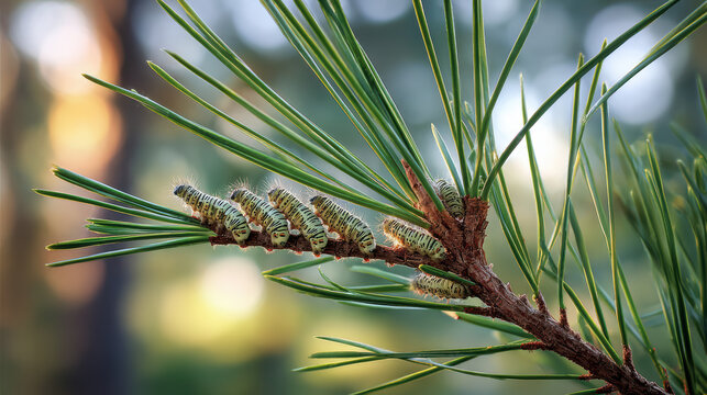 processional caterpillars on a path in nature