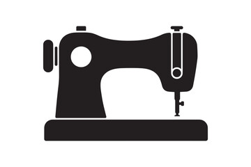 Vintage sewing machine black silhouette vector graphic on white background, an old fashion tailoring equipment