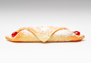Raspberry Jam Filled Kiffle on a White Background