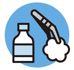 ピンセットとコットン、消毒のアイコン。応急処置や手当の素材。Tweezers icon.