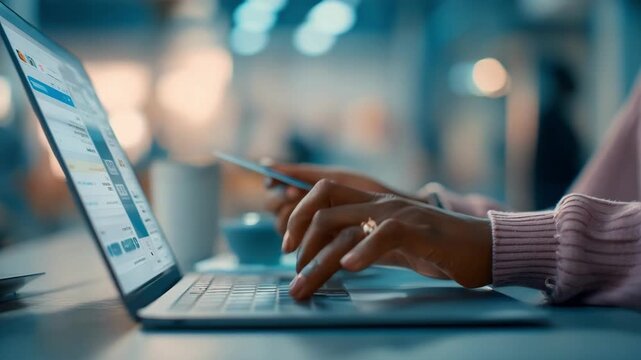 Close medium shot of a professional using payment plan customization software with a focus on interactive sliders and dynamic financing deal adjustments.