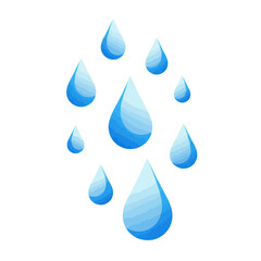 A collection of blue water drops falling.