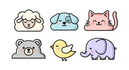 A collection of cute cartoon animal characters isolated on a white background. © A B I G A I L