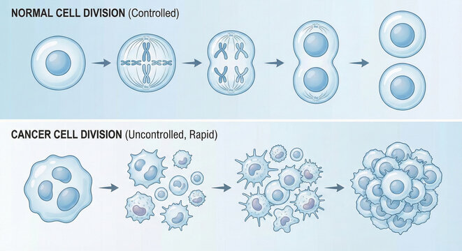 Normal Controlled Cell Division vs Uncontrolled Cancer Growth