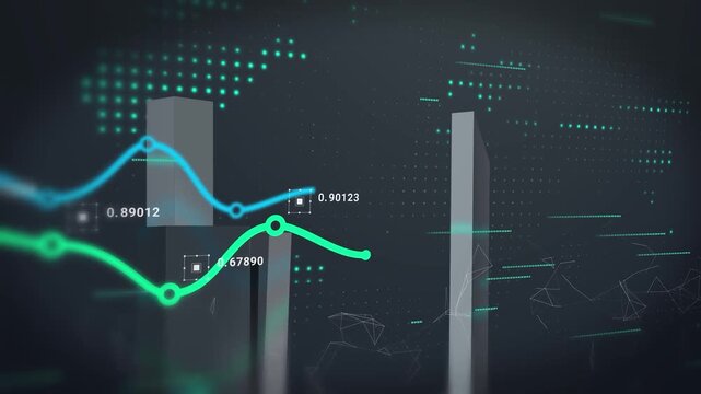 Animated financial data visualization with graphs and metrics