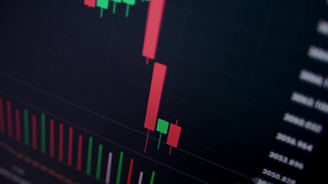 Close-up of cryptocurrency trading chart with candlestick patterns