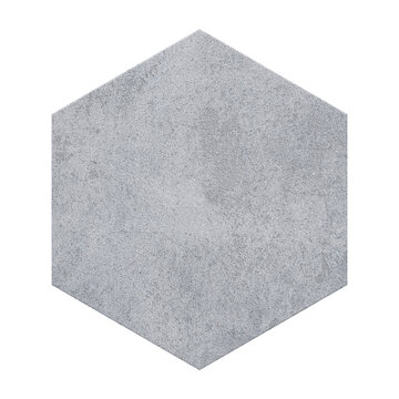 Hexagonal concrete paver top view isolated. Grey cement texture.