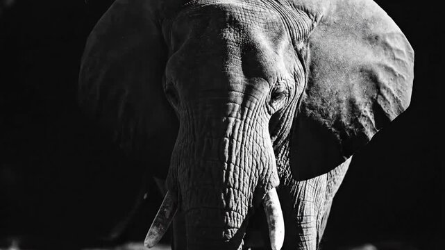 Closeup Elephant Head in Black White.