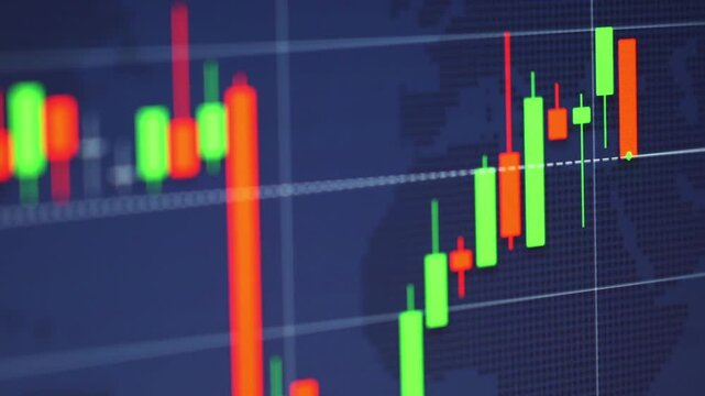Close-up of cryptocurrency trading chart with candlestick patterns