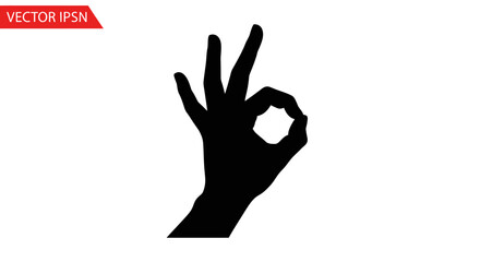 Fototapeta premium Hand Gesture Showing OK Sign in Black Silhouette on an Isolated White Background